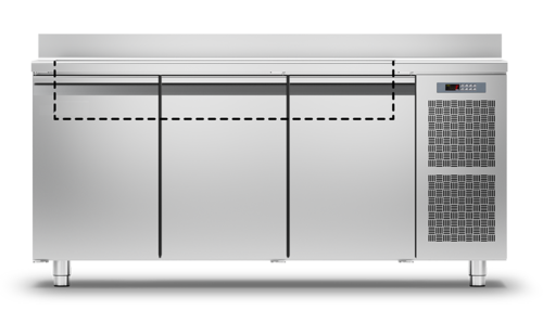 PremiumLine Saladette Kühltisch GN - 760 mm - 3 Tür -2° bis +8°C mit Arbeitsplatte und Aufkantung