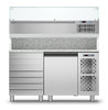 PremiumLine Pizzeria Kühltisch EN60x40 mit 1 Tür + Schubladenblock (-2°+8°C) + Vitrine 1/3 + AP