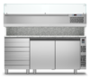 PremiumLine Pizzeria Kühltisch EN60x40 - 2 Türen, Schubladen., Zentralkühlung (-2°+8°C) + V1/3+AP