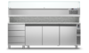 PremiumLine Pizzeria Kühltisch EN60x40 - 3 Türen, Schubladen + Zentralkühlung (-2°+8°C) + V1/3 + AP