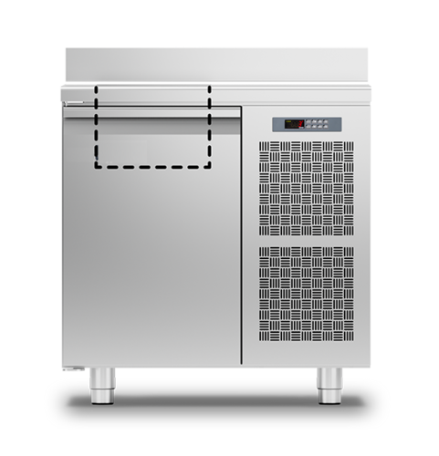PremiumLine Saladette Kühltisch GN - 710 mm - 1 Tür -2° bis +8°C mit Arbeitsplatte und Aufkantung