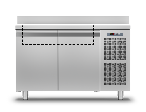 PremiumLine Saladette Kühltisch GN - 710 mm - 2 Tür -2° bis +8°C mit Arbeitsplatte und Aufkantung